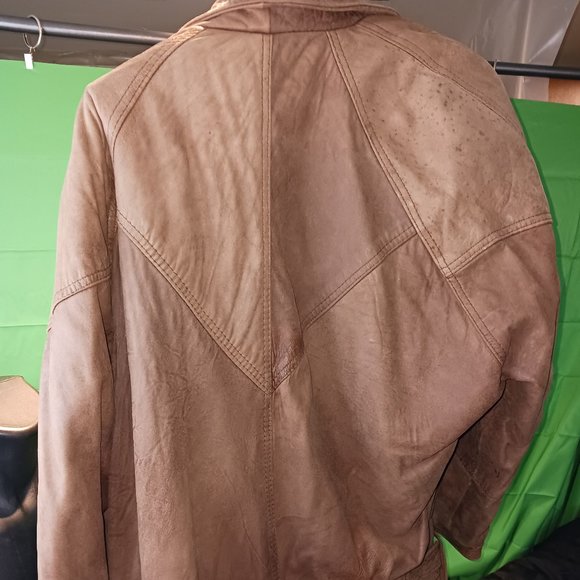 old school 70"s brown leather coat S retro vintage - Picture 1 of 7
